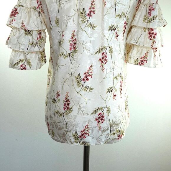 Rebecca Taylor Ivie Silk Blend Ruffle Sleeve Floral Blouse Size 0 - Picture 7 of 11